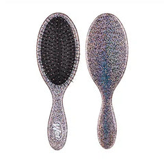 Glitter detangling hair brush with oval cushioned pad and fine bristles