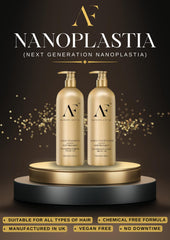 Nanoplastia post-treatment shampoo and conditioner set, gold pump bottles