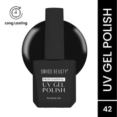 Black UV gel nail polish bottle, Swiss Beauty Professional, shade 42, 15ml