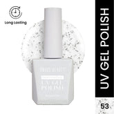 UV gel nail polish bottle, shade 53, silver-gray with white cap