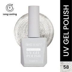 Professional UV gel nail polish bottle, light gray shade 58, with silver cap