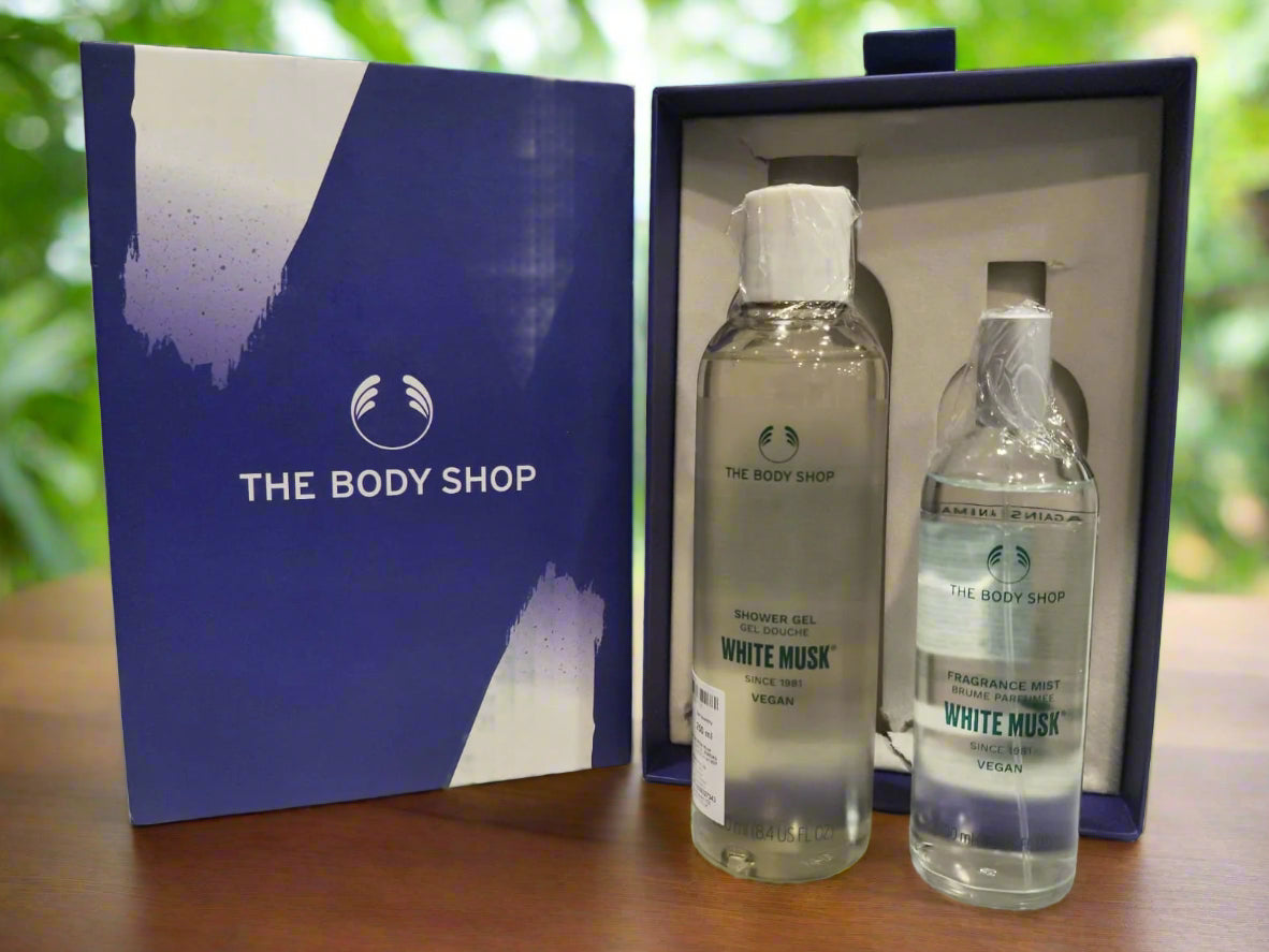White Musk duo pack with two skincare bottles and gift box