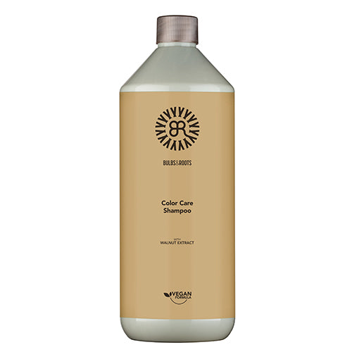 Color care shampoo bottle with pump-top cap, Bulbs & Roots label