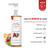 Acne Clear+ face cleansing gel bottle with pump, front label, 200 ml