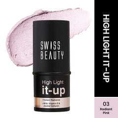 Highlighter stick in radiant pink, shade 03, black cap and label