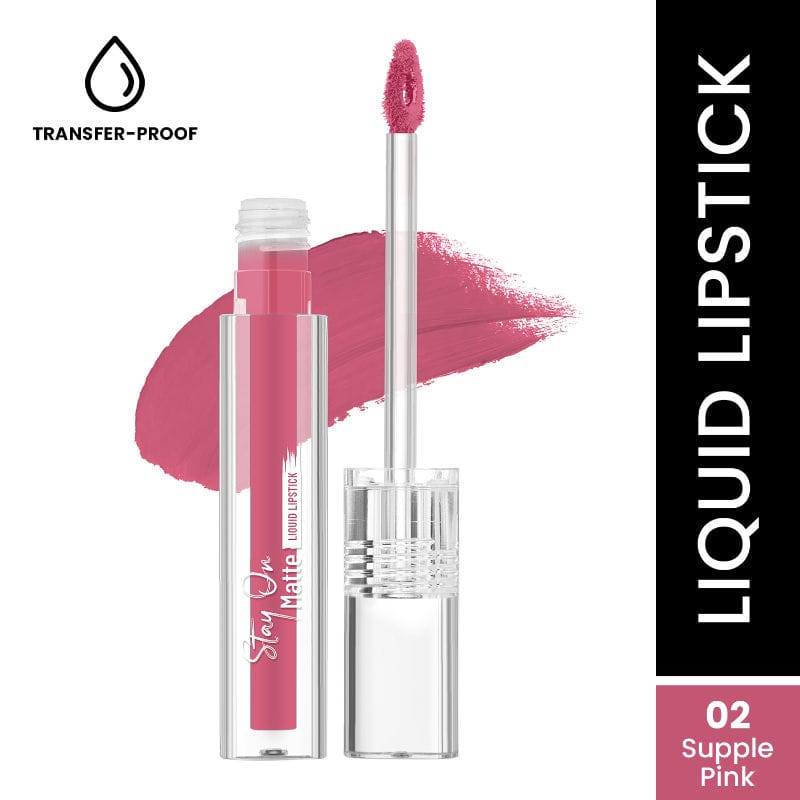 Pink matte liquid lipstick with applicator wand and tube