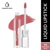 Matte liquid lipstick with applicator and pink swatch, Intimate Pink shade