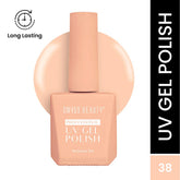 UV gel nail polish bottle in light peach shade 38, cap on.