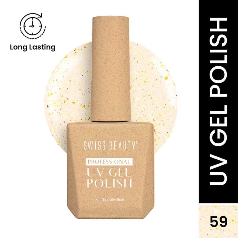 UV gel nail polish bottle, beige-gold shade with Professional label and 59