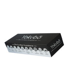 Mini cordless hair straightener product box, black and gray with Yokubo branding