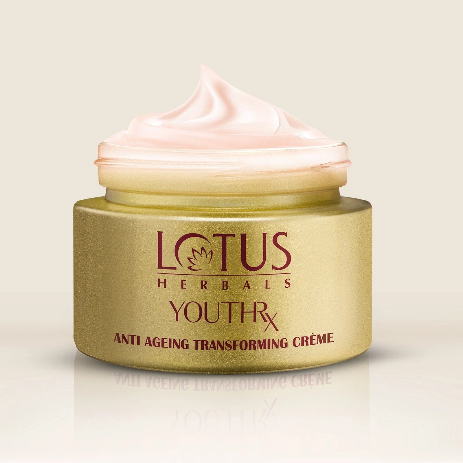 YouthRx anti-ageing transforming cream jar with pink cream top and gold lid