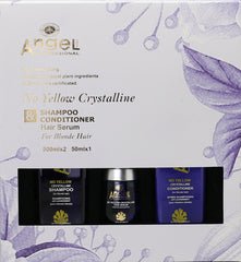 Angel No Yellow Crystalline shampoo, conditioner, hair serum gift pack with three bottles