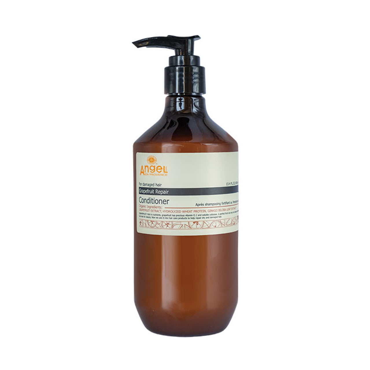 Angel grapefruit repair conditioner bottle with pump, amber glass
