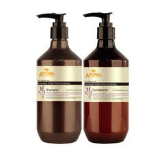 Angel Lavender Violet tone correcting shampoo and conditioner bottles, pump dispensers