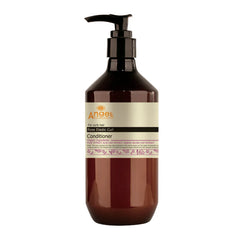 Hair conditioner bottle with pump, amber plastic, Angel Rose Elastic Curl label
