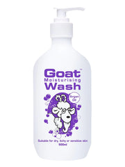 Goat body wash bottle with pump, purple label featuring goat and Argan Oil, 500ml