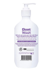 Goat body wash bottle with pump, back label details and bar code, 500ml