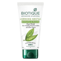 BIOTIQUE Morning Nectar face wash tube, white with green base, 150 ml