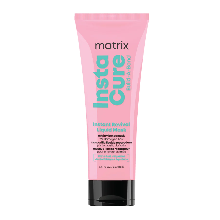 Matrix Instacure Build A Bond hair repair mask tube, pink with black cap, 250 ml.
