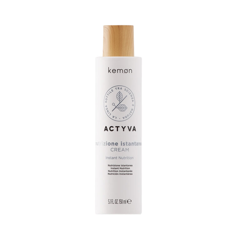 Kemon Actyva instant nutrition cream bottle, white with wooden cap, 150 ml