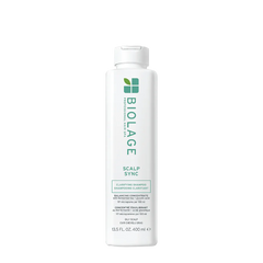 Biolage Scalp Sync clarifying shampoo bottle, white with green label, 400 ml