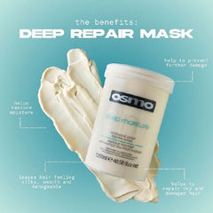 Hair repair mask tub in hand with deep moisture label, white plastic container