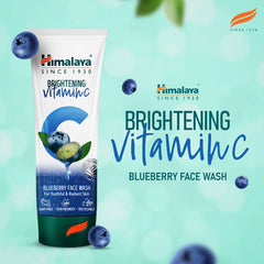 Himalaya Brightening Vitamin C blueberry face wash tube, white and teal front label, 50 ml