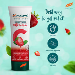Himalaya strawberry face wash tube, white with green base and front label