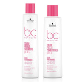 Schwarzkopf BC Bonacure Color Freeze shampoo and conditioner bottles, white with pink caps