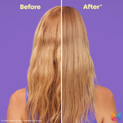 Blonde hair after treatment, long smooth strands shown from back
