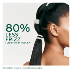Hair frizz reduction graphic for Smooth Proof conditioner, for up to 24 hours