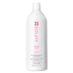 Biolage Color Last shampoo bottle, white with pink and green label