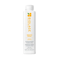Biolage Smooth Proof Shampoo bottle, white with green and orange logo, 400 mL
