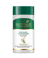 Biotique rice water & niacinamide gel face wash bottle with green cap