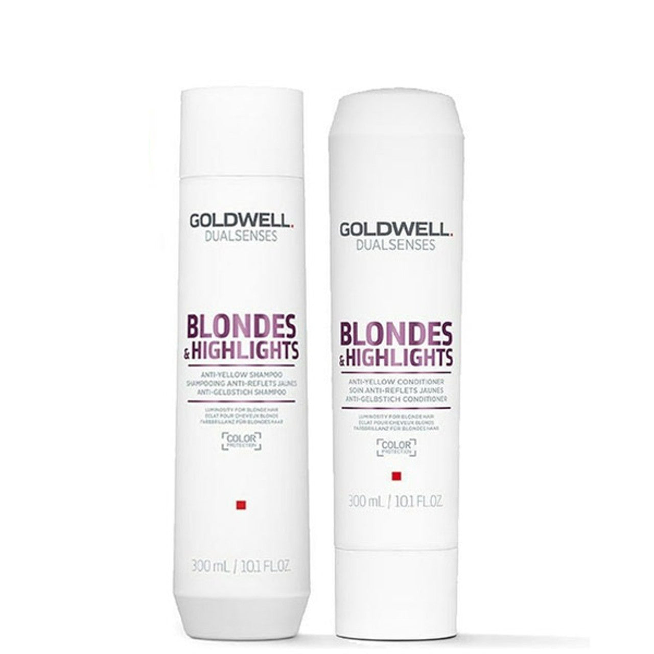 White Goldwell Dualsenses Blondes & Highlights bottles: shampoo and conditioner, 300 ml