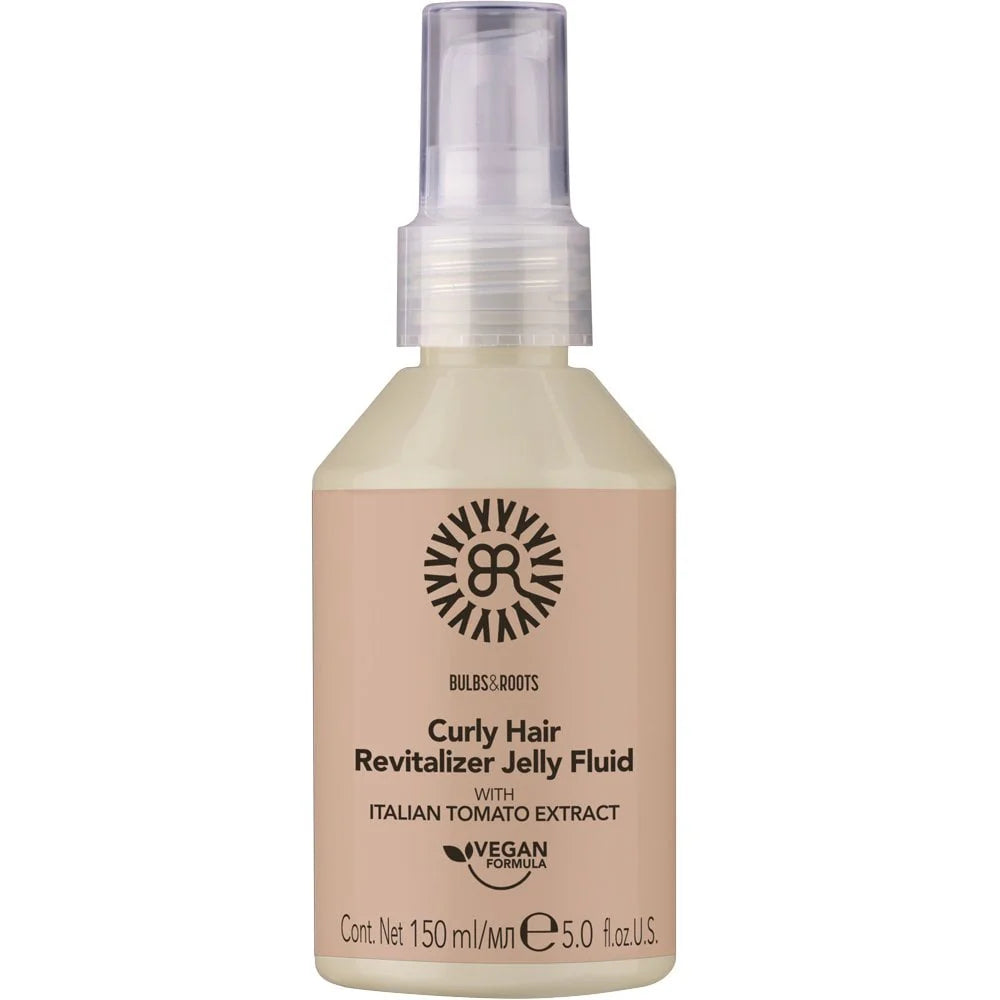 Curly hair revitalizer jelly fluid bottle with pump, beige label, 150 ml