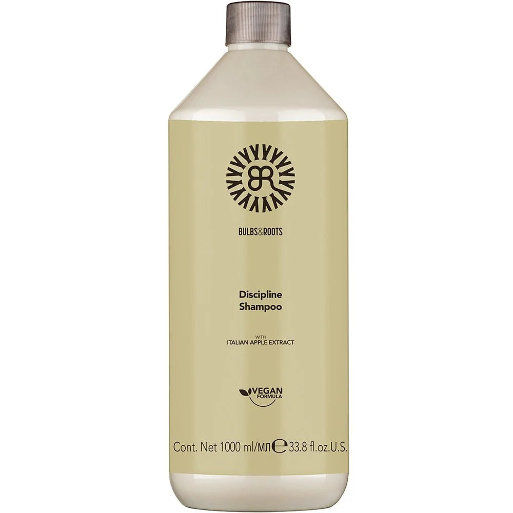 Discipline shampoo bottle 1L with silver cap and cream label