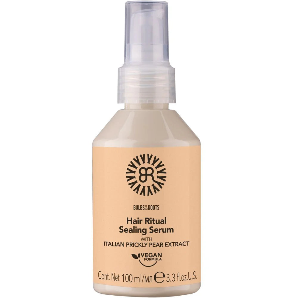 Hair ritual sealing serum bottle, pump spray, amber liquid, 100 ml
