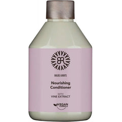 Nourishing conditioner bottle with vine extract, pink label and beige cap.