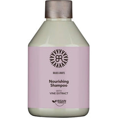 Nourishing shampoo bottle with vine extract, pink label and beige cap.