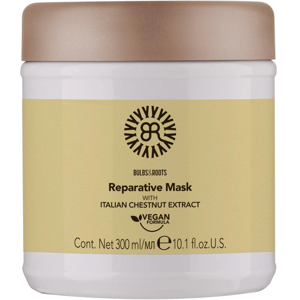 Reparative hair mask jar, 300 ml, with yellow and white label