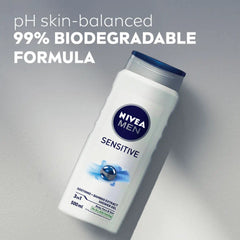 NIVEA MEN Sensitive shower gel bottle, 500ml, white with blue cap
