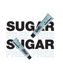 Toothpaste tube, light blue with black cap, shown with sugar-free text