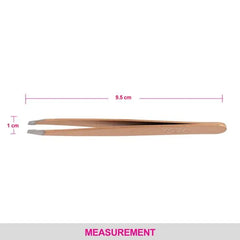 Vega square-tip tweezers shown lengthwise, rose-gold handle and metal ends