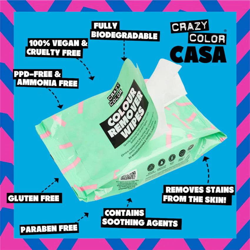 Crazy Color color remover wipe pack in green with black label and directions