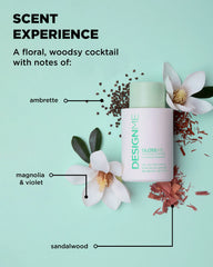 Hydrating conditioner bottle with white and pale pink flowers and scattered petals
