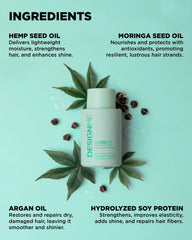 Hydrating shampoo bottle with hemp seed oil and moringa seed oil ingredient labels