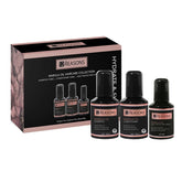 Marula oil haircare travel set with black bottles and boxed collection, three-pack