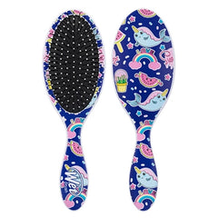 Blue fantasy hair brush with dinosaur pattern, black bristles