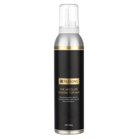Hair mousse bottle with gold label and pump, 220g